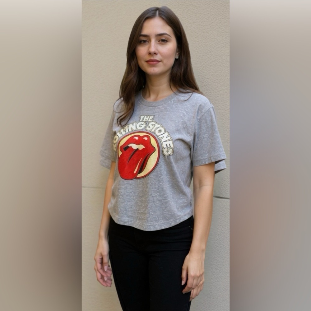 Next Level Apparel Gray Rolling Stones Crop Top